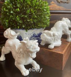 Noble Fine Rare White Chinoiserie Blanc de Chine Mantle Qilin Foo Dog Pair 8