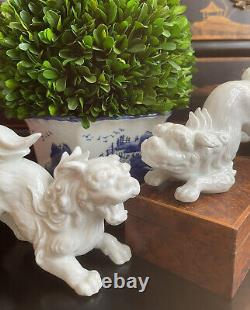 Noble Fine Rare White Chinoiserie Blanc de Chine Mantle Qilin Foo Dog Pair 8