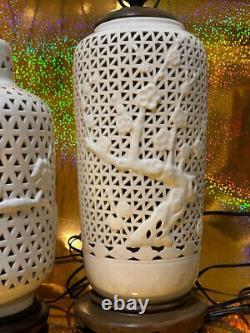 One of 3 Blanc de Chine White Reticulated Pierced Porcelain Lamps Your choice