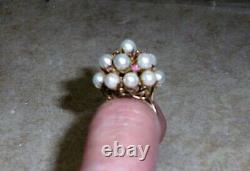Quality Antique 14K Pearl Ruby Princess Harem Ring Size 7 AMAZING! 8.55g HEAVY