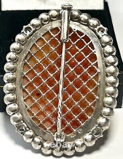 Quality Antique Sterling Cameo Brooch with Pearl and Old Diamond Surround