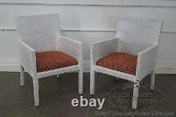 Quality Pair of White Woven Leather Arm Chairs