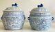 Rare Pair of White Lotus Ginger Jars, with Foo Dog Lids- Kamcheng- Great Quality