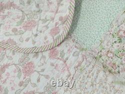 Shabby Chic Cottage Soft Ivory Pink Green Lace Lavender Lilac Ruffle Quilt Set