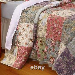 Shabby Patchwork Chic Cottage Pink Rose Red Yellow Green Blue Country Quilt Set