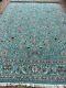 Top Quality Turquoise Floral Oriental Rug Handmade in India, Silk Accents, 9x12