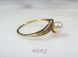 VINTAGE HIGH QUALITY CULTURED 4mm AKOYA PEARL & DIAMOND RING 14K GOLD SIZE 3 3/4