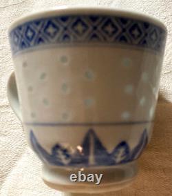 Vintage 17 Piece Porcelain Tea Set, Blue & White Rice Grain Pattern (Quality!)