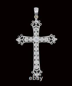 Vintage 18K Diamond Cross White Gold With Ornate Scroll Work Design High Quality