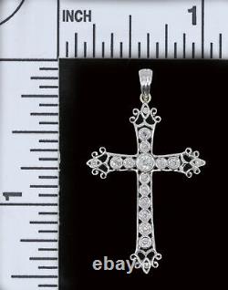 Vintage 18K Diamond Cross White Gold With Ornate Scroll Work Design High Quality