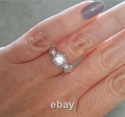 Vintage 2.10Ct Round Lab-Created Diamond Antique Engagement Ring 14K White Gold