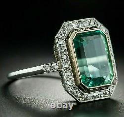 Vintage Style Art Deco 5.00Ct Emerald Cut Diamond Engagement Ring 14k WhiteGold